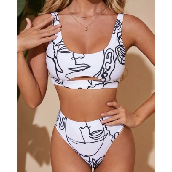 Boho abstract print cutout bikiniswimsuit